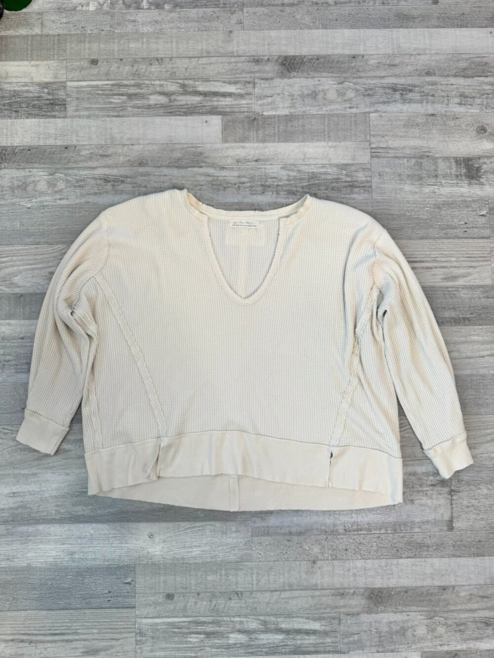 Free People We The Free Ivory Waffle Knit Boxy Knit Crop Top Size XS A7